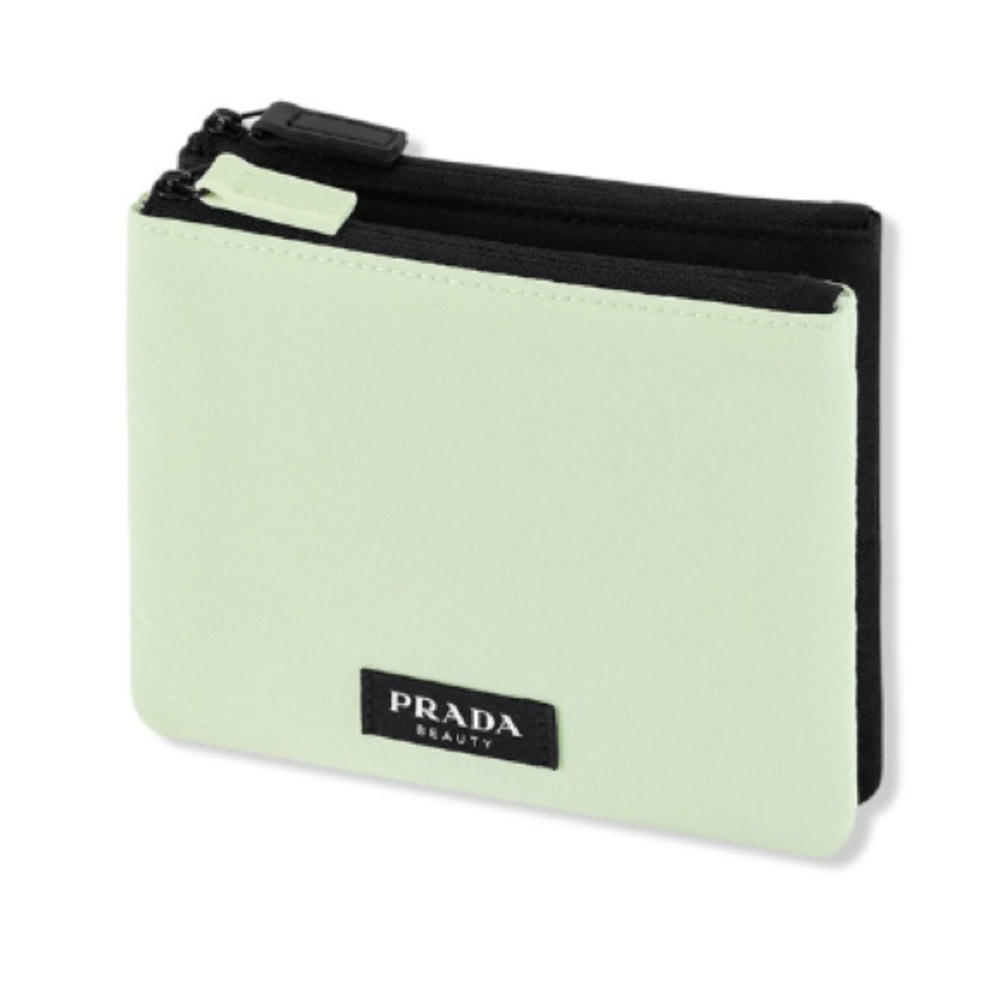 NEW Prada 3pc Detachable Light Mint Green & Black Cosmetic Bags with Dust Cover